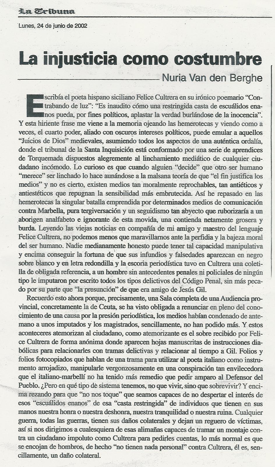 La tribuna - Articolo - Felice Cultrera